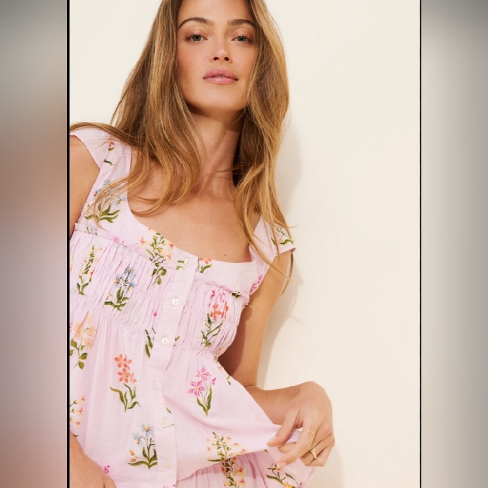 NWT Anthropologie Women’s Pink Floral Smocked Tank & Shorts Sleep Set Size L XL - Picture 5 of 13